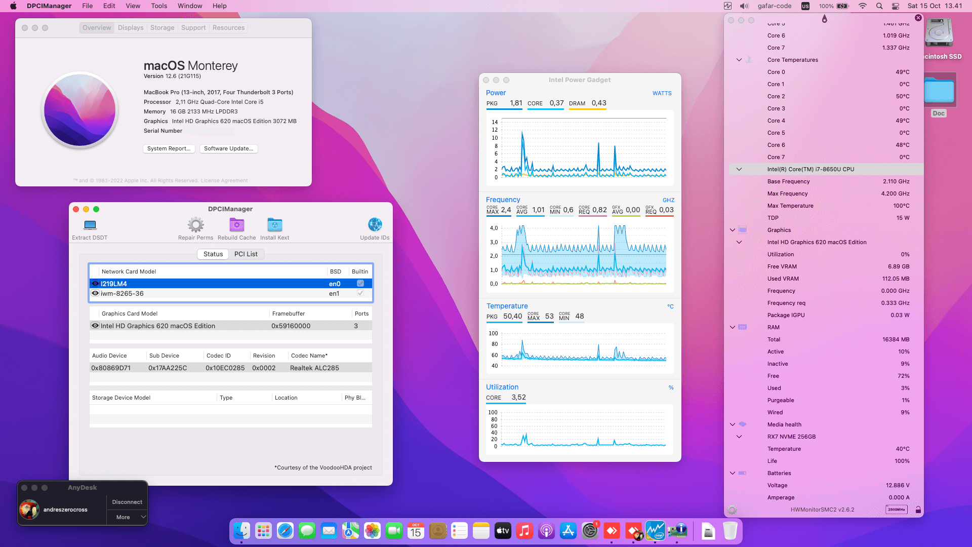 Success Hackintosh macOS Monterey 12.6 Build 21G115 in Lenovo Thinkpad X1 Carbon 6th Gen